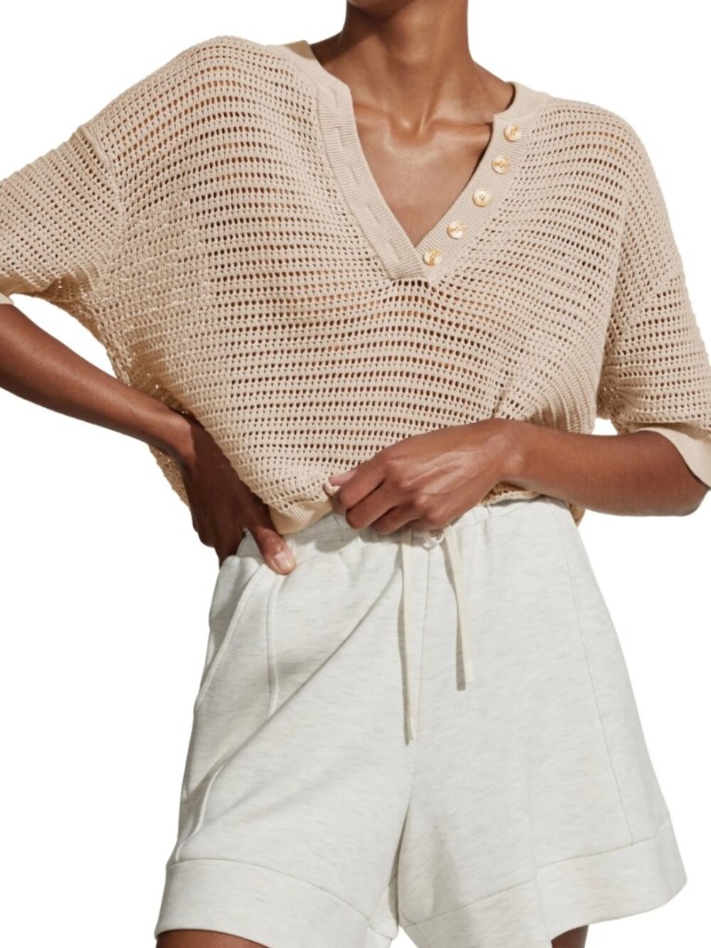 Varley Callie True Knit Cotton Top in Egret